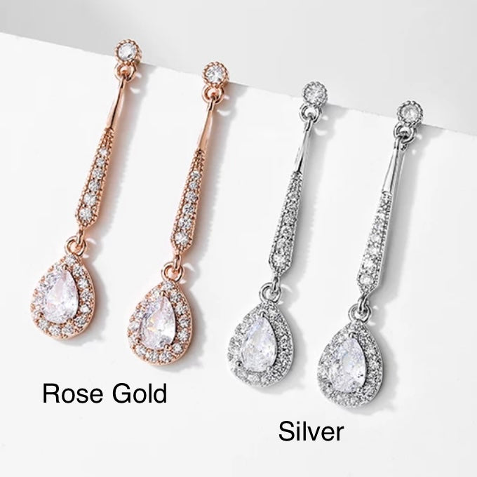 Extra Long Bridal Earrings in Rose Gold| Adorn A Bride- Quality Wholesale  Jewelry