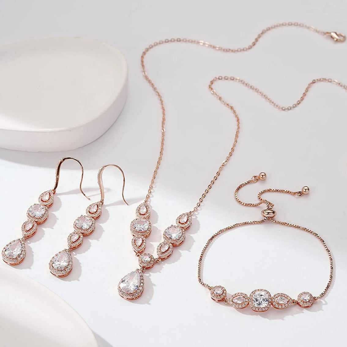Rose Gold Solitaire and Cubic Zirconia Jewelry Set | David's Bridal